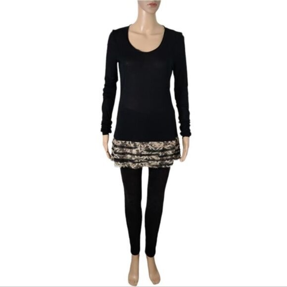 Diane Von Furstenberg Akira Black/Animal Print Silk Blend Long Sleeve Top Size M - Picture 7 of 13